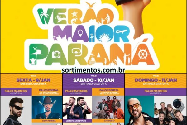 Programação Verão Maior Paraná 2026 : Alok, Zé Neto e Cristiano e hits do pagode abrem o festival de musica no litoral paranaense