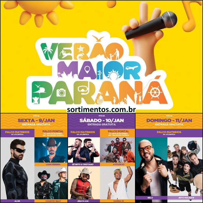 Programação Verão Maior Paraná 2026 : Alok, Zé Neto e Cristiano e hits do pagode abrem o festival de musica no litoral paranaense