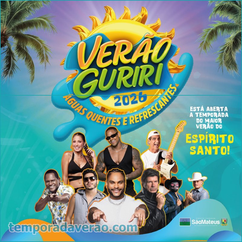 Praia de Guriri Shows no Verão 2026 - Programação Verão 2026 na Praia de Guriri em São Mateus