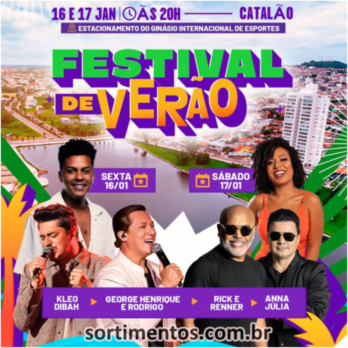 Programação de shows no Festival de Verão 2026 em Catalão